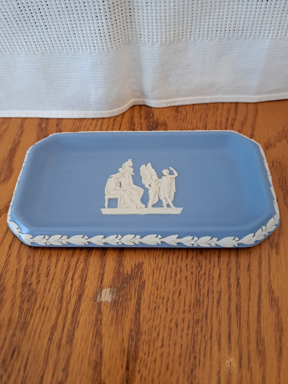 Blue Jasperware Trinket Tray with White Relief
